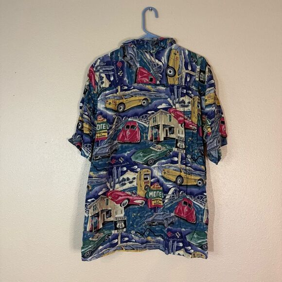Paradise Found Blue and Red Car Print Shirt L - Picture 4 of 4
